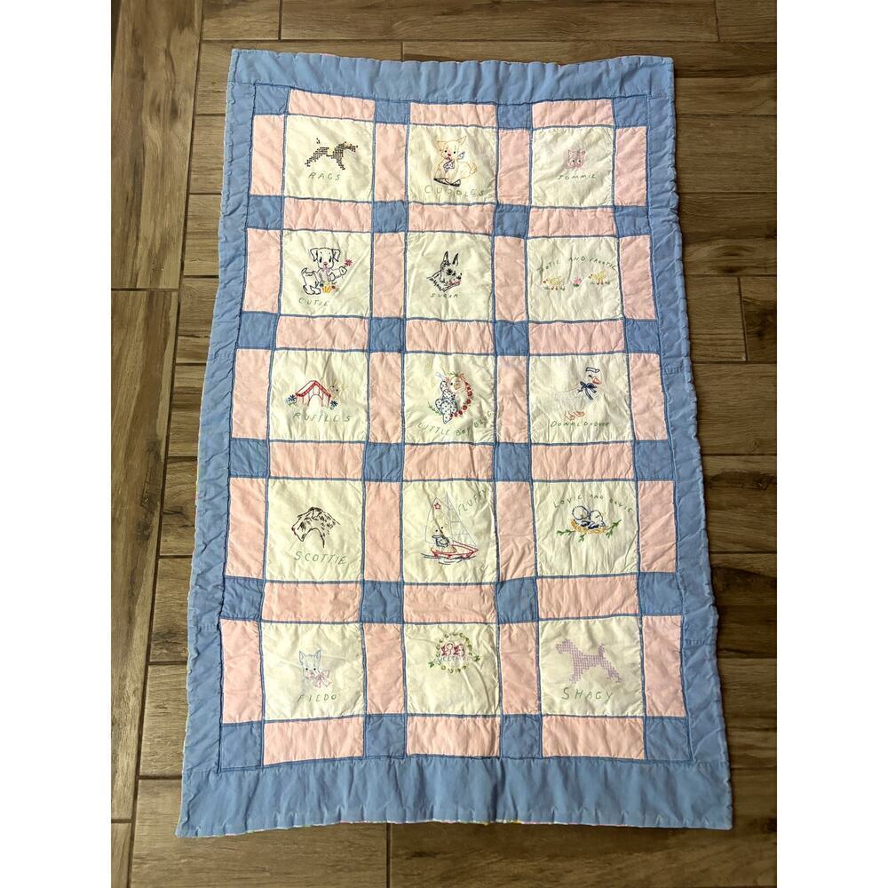 VTG Colorful Patchwork Alphabet Quilt Throw Wall Decor 50"x31" Reversible - Picture 6 of 11